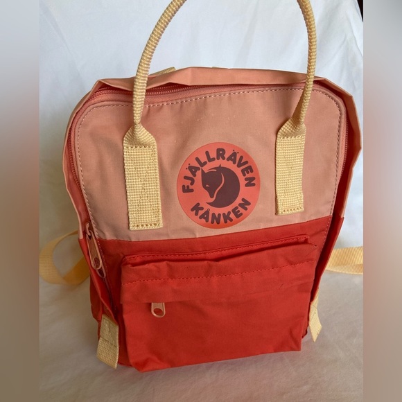 Fjällräven Women's Kanken Art Mini Backpack Poppy Fields Cotton Sky Coral Peach - Picture 1 of 13
